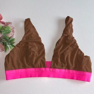 Aerie SMOOTHEZ Mesh Unlined Bra Size Large Brown and Neon Pink Bra